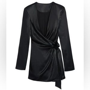 WeWoreWhat Black Satin Cowl Front Dress
